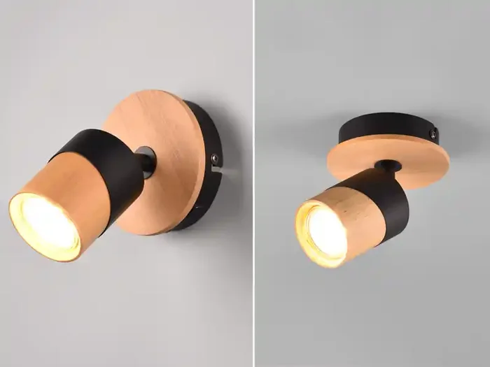 Wochenendangebot meineWunschleuchte LED Wandstrahler Naturholz & Metall Schwarz, Breite 11cm