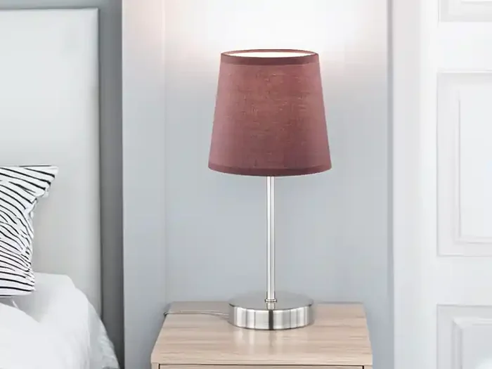 Wofi Tischleuchte CESENA Silber mit Stoffschirm in Hellbraun, Höhe 32cm Exklusiv