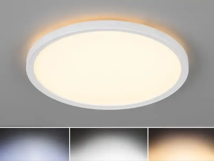 Zertifiziert Reality Leuchten LED Deckenleuchte JOKO ultraflach mit Fernbedienung, dimmbar, Weiß, Ø 29cm